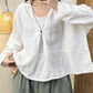 Women Casual Sigle Button Turn-down Collar Cotton Shirt