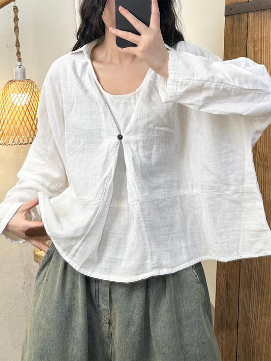 Women Casual Sigle Button Turn-down Collar Cotton Shirt