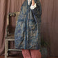 Women Winter Flower V-Neck Linen Cotton Padded Coat