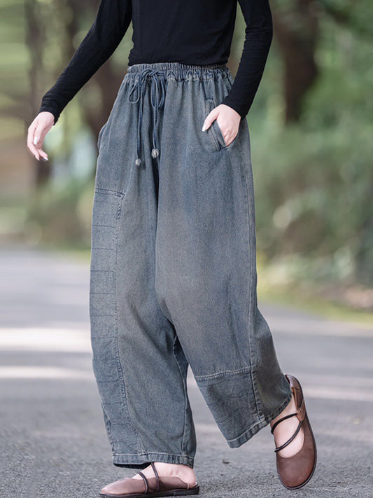 Women Casual Autumn Spliced Loose Wide-leg Pants