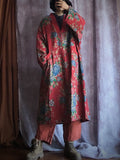 Women Autumn Vintage Flower V-Neck Cotton Padded Robe