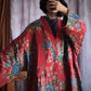 Women Autumn Vintage Flower V-Neck Cotton Padded Robe