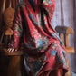 Women Autumn Vintage Flower V-Neck Cotton Padded Robe