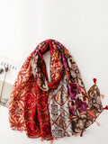 Women Ethnic Flower Spliced Tassel Shawl Scarf