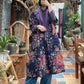 Women Ethnic Flower Colorblock V-Neck Long Cotton Vest