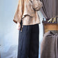 Women Winter Retro Solid Linen Wide-leg Padded Pants