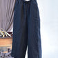 Women Winter Retro Solid Linen Wide-leg Padded Pants