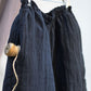 Women Winter Retro Solid Linen Wide-leg Padded Pants