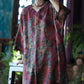 Women Vintage Summer Flower V-neck Linen Robe Dress