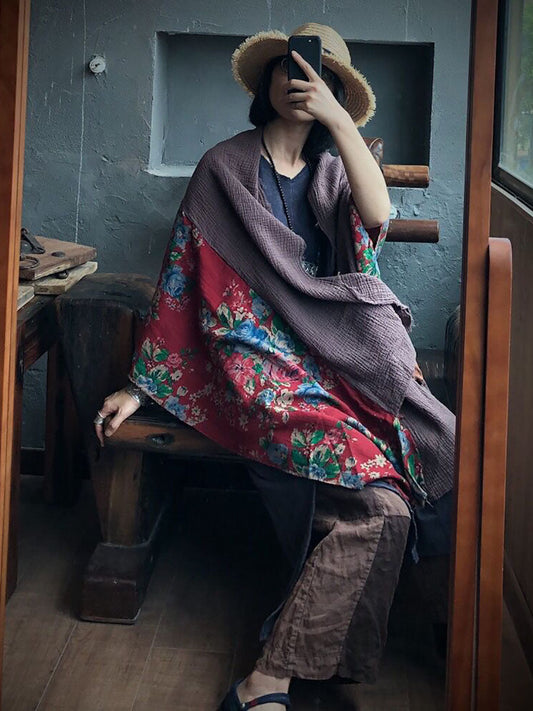 Women Ethnic Flower Spliced Cotton Shawl Scarf