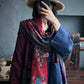 Women Ethnic Flower Spliced Cotton Shawl Scarf