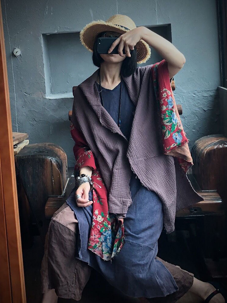 Women Ethnic Flower Spliced Cotton Shawl Scarf