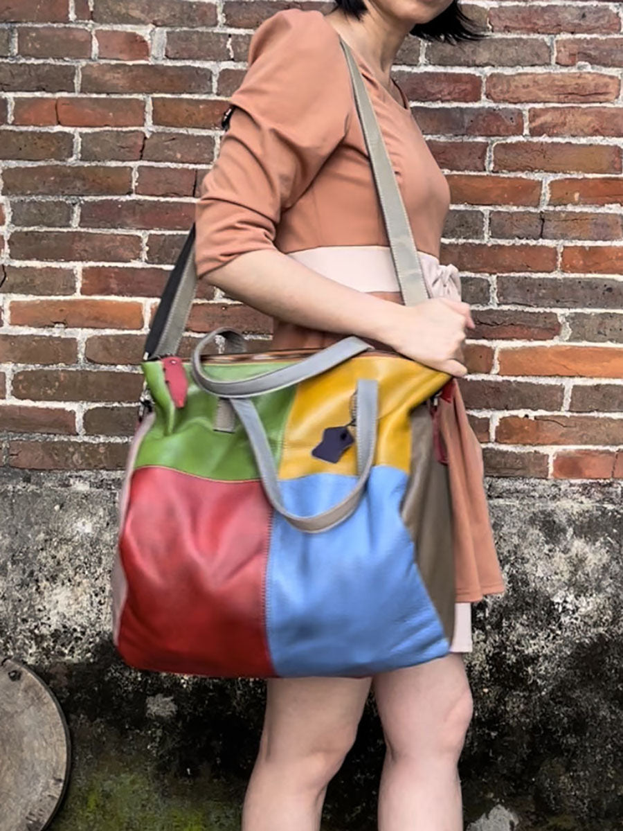 Women Leather Colorblock Spliced Crossbody Bag Shoulder Bag