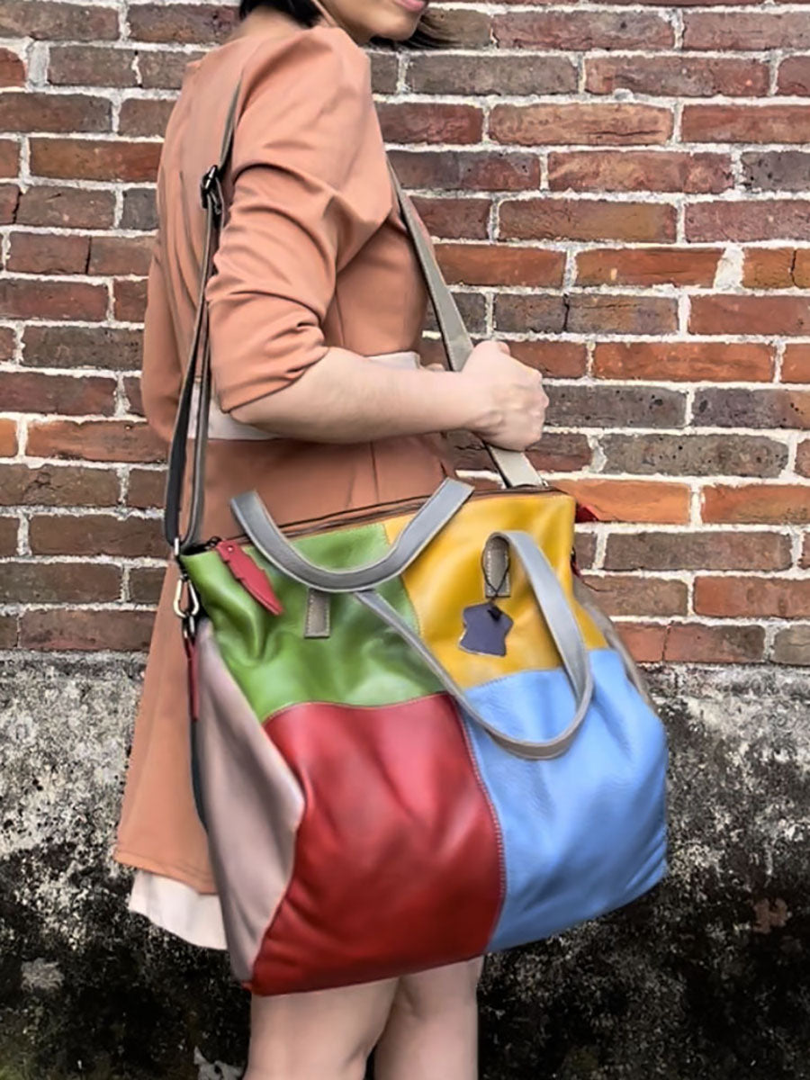 Women Leather Colorblock Spliced Crossbody Bag Shoulder Bag