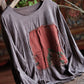 Women Vintage Flower Patch Spliced O-Neck Cotton Blouse