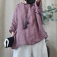 Women Summer Vintage Solid Loose O-Neck Linen Blouse