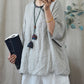 Women Summer Vintage Solid Loose O-Neck Linen Blouse