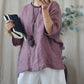 Women Summer Vintage Solid Loose O-Neck Linen Blouse