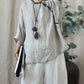 Women Summer Vintage Solid Loose O-Neck Linen Blouse