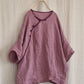 Women Summer Vintage Solid Loose O-Neck Linen Blouse