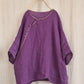 Women Summer Vintage Solid Loose O-Neck Linen Blouse