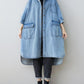 Women Autumn Vintage Three Quarter Sleeve Loose Denim Shirt Dress