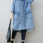 Women Autumn Vintage Three Quarter Sleeve Loose Denim Shirt Dress