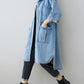 Women Autumn Vintage Three Quarter Sleeve Loose Denim Shirt Dress