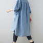 Women Autumn Vintage Three Quarter Sleeve Loose Denim Shirt Dress