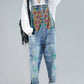 Women Summer Flower Denim Pocket Jumpsuits