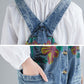 Women Summer Flower Denim Pocket Jumpsuits