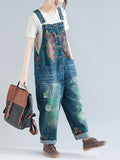 Women Summer Flower Denim Pocket Jumpsuits