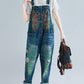 Women Summer Flower Denim Pocket Jumpsuits