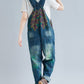 Women Summer Flower Denim Pocket Jumpsuits