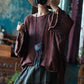 Women Vintage Raw-edge Solid Loose Cotton Blouse