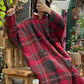 Women Vintage Plaid Winter Button Cotton Robe Coat