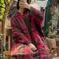 Women Vintage Plaid Winter Button Cotton Robe Coat