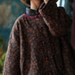 Women Autumn Floral Button O-Neck Cotton Jacket