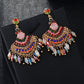 Women Vintage Crystal Tassel Fan Shape Earrings