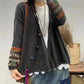 Women Autumn Vintage Patch V-Neck Knit Sweater