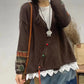 Women Autumn Vintage Patch V-Neck Knit Sweater