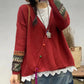 Women Autumn Vintage Patch V-Neck Knit Sweater