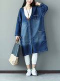 Women Autumn Casual Flower Patch Back Denim Coat