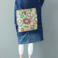 Women Autumn Casual Flower Patch Back Denim Coat