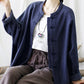 Women Autumn Vintage Dot Button Stand Collar Cotton Jacket