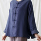 Women Autumn Vintage Dot Button Stand Collar Cotton Jacket