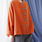 Women Autumn Vintage Dot Button Stand Collar Cotton Jacket