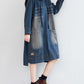 Women Vintage Washed Frayed Denim Hooded Dress