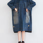 Women Vintage Washed Frayed Denim Hooded Dress