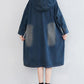 Women Vintage Washed Frayed Denim Hooded Dress